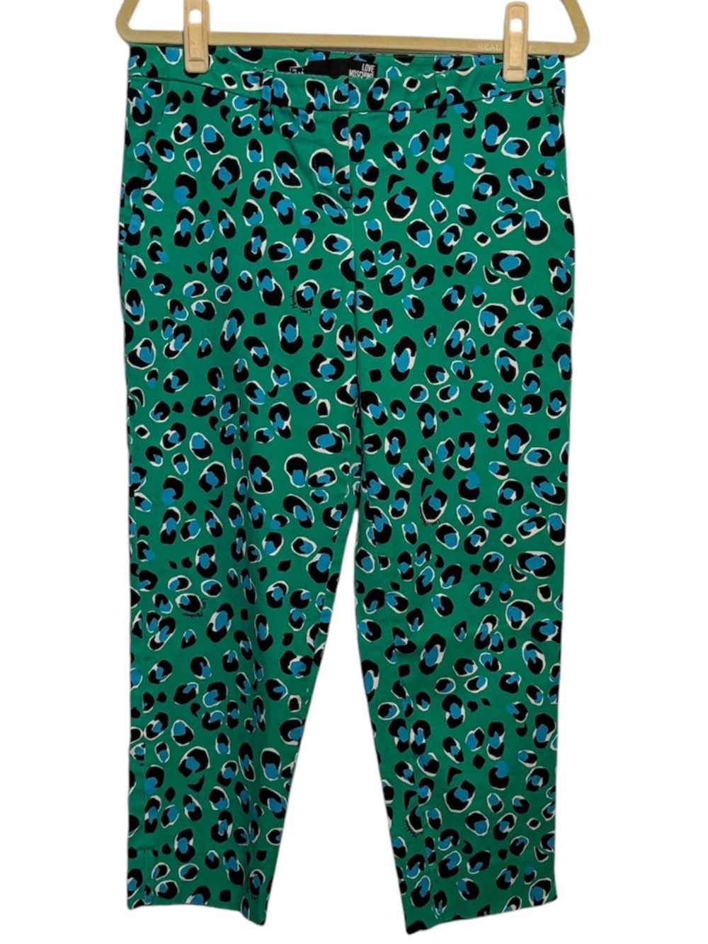 Love Moschino Green Leopard Print Cropped Pants Size 8